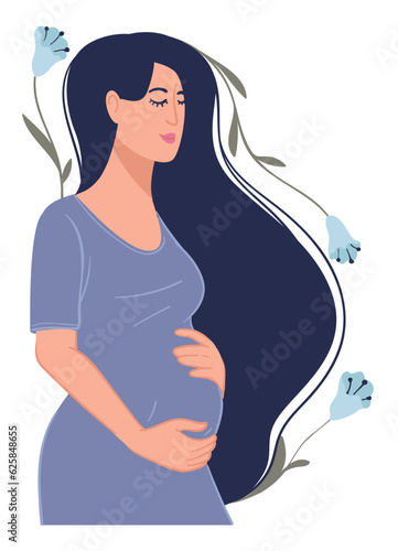 Pregnant woman holding tummy with baby, flora