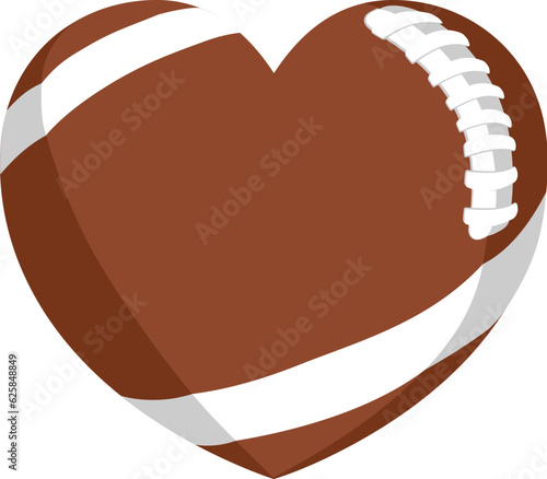 An American football ball in a heart shape. Concept for passion or love of sports
