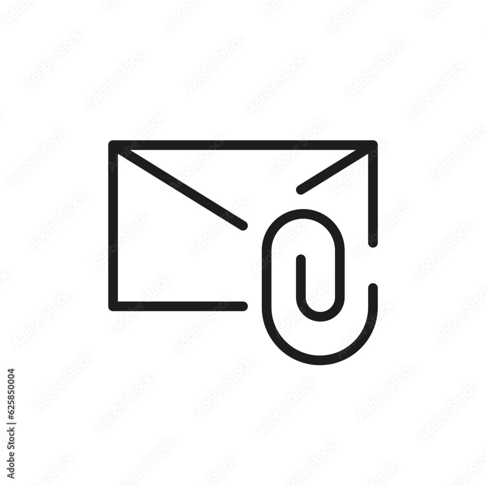Envelope and paper clip icon vector illustration black outline. Email attachment or attached file concept. Logo template. Flat isolated symbol for app, interface, web, ui, ux. Vector EPS 10. Envelope and paper clip icon vector illustration black outline. Email attachment or attached file concept. Logo template. Flat isolated symbol for app, interface, web, ui, ux. Vector EPS 10.