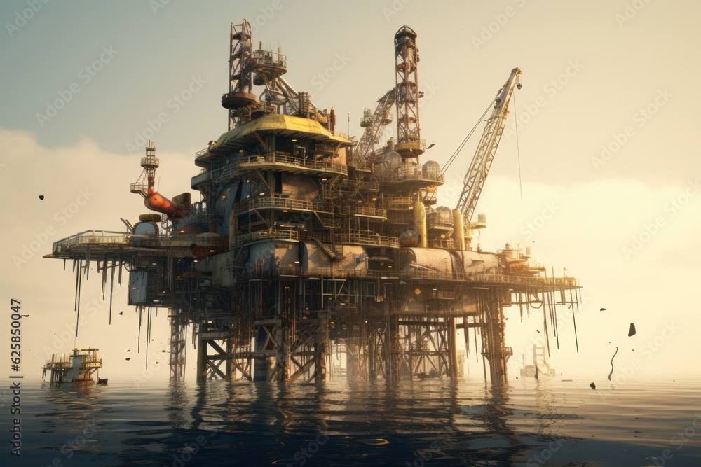 Piercing the ocean's surface, the colossal oil rig stands as a testament to human engineering and ingenuity. An emblem of our quest to harness the Earth's resources.