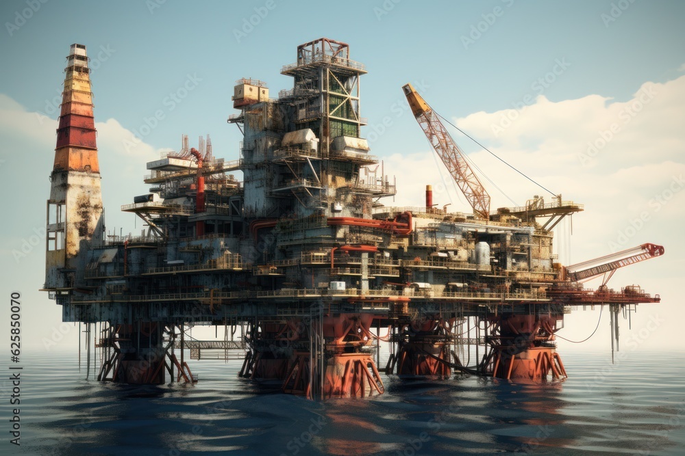 Piercing the ocean's surface, the colossal oil rig stands as a testament to human engineering and ingenuity. An emblem of our quest to harness the Earth's resources.