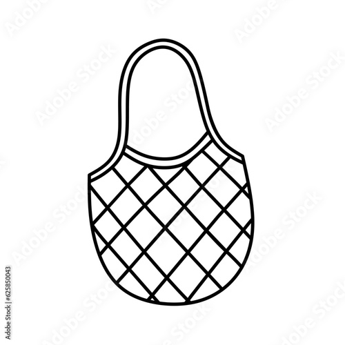 Reusable string bag isolated on white background. Grocery mesh or net bag. Vector hand-drawn illustration in doodle style. Perfect for cards, decorations, logo. Zero waste, ecology concept.