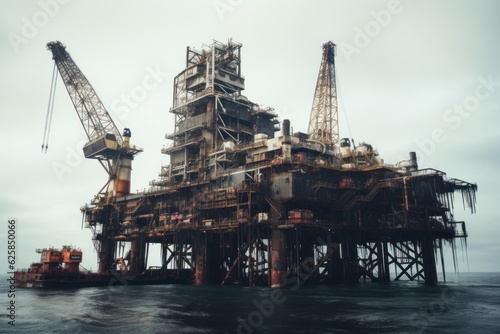Piercing the ocean's surface, the colossal oil rig stands as a testament to human engineering and ingenuity. An emblem of our quest to harness the Earth's resources. photo