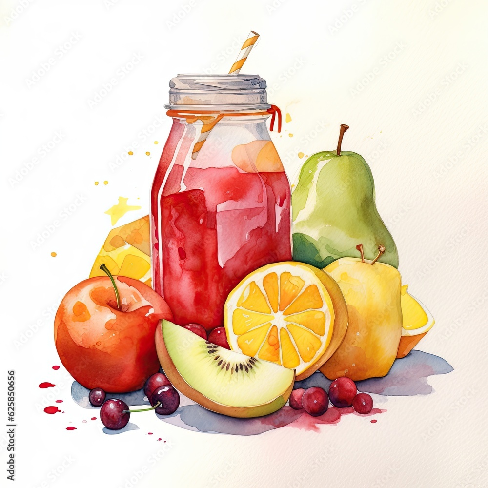 Fotografie Juice watercolor illustration - Generative AI.