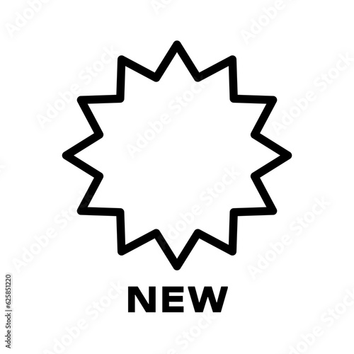 New icon vector illustration black outline. New arrival star symbol. Novelty stamp sign. Simple flat isolated pictogram on white for app, ads, interface, banner, web, dev, ui, ux, gui. Vector EPS 10.