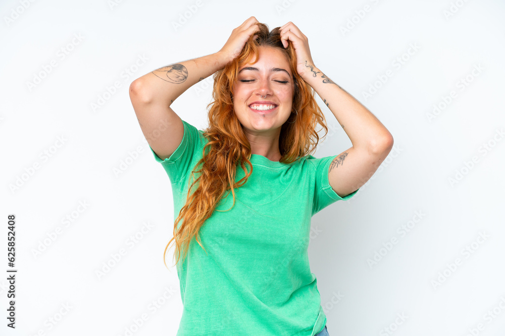 Young caucasian woman isolated on white background laughing Young caucasian woman isolated on white background laughing