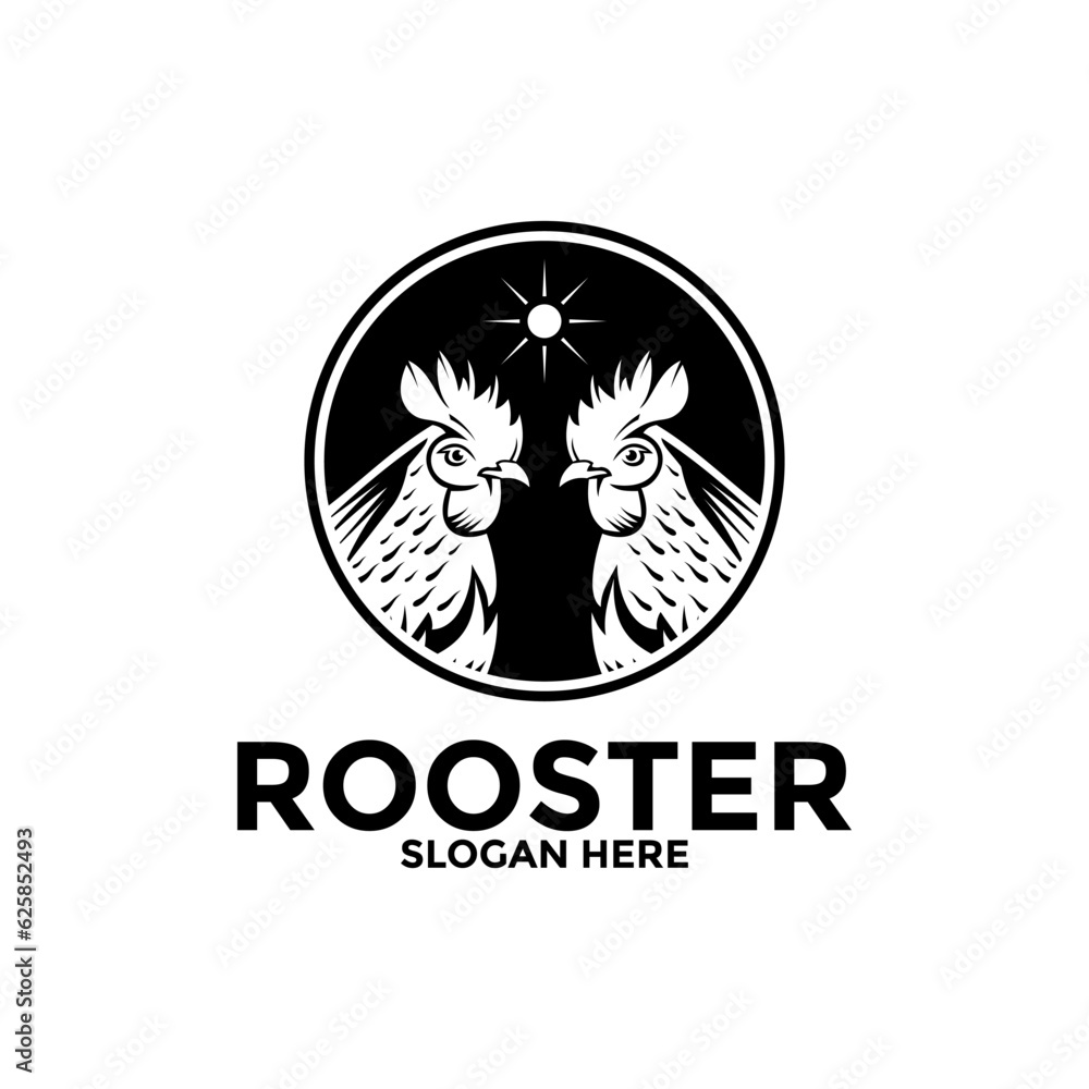 Rooster logo design vector template, Rooster with sun logo vector