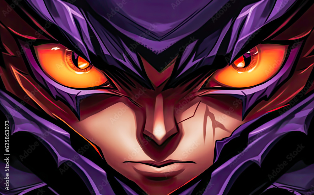 an angry person with mask and big yellow eyes, anime style, close up an angry person with mask and big yellow eyes, anime style, close up