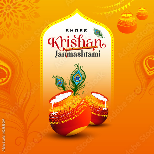 Fototapete Happy Krishna Janmashtami Background Design Vector Illustration