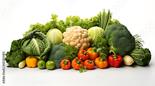 Fresh Green and Mixed-Colored Vegetable Harvest Delights on a White Background. Generative Ai.
