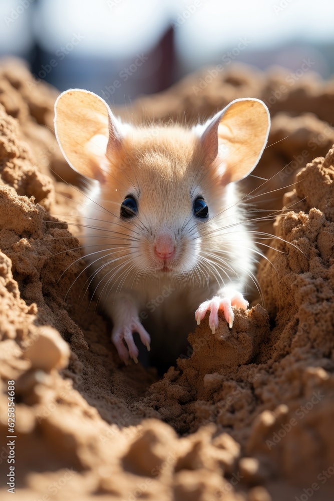A rodent sits in a hole in the dirt. (Generative AI) A rodent sits in a hole in the dirt. (Generative AI)