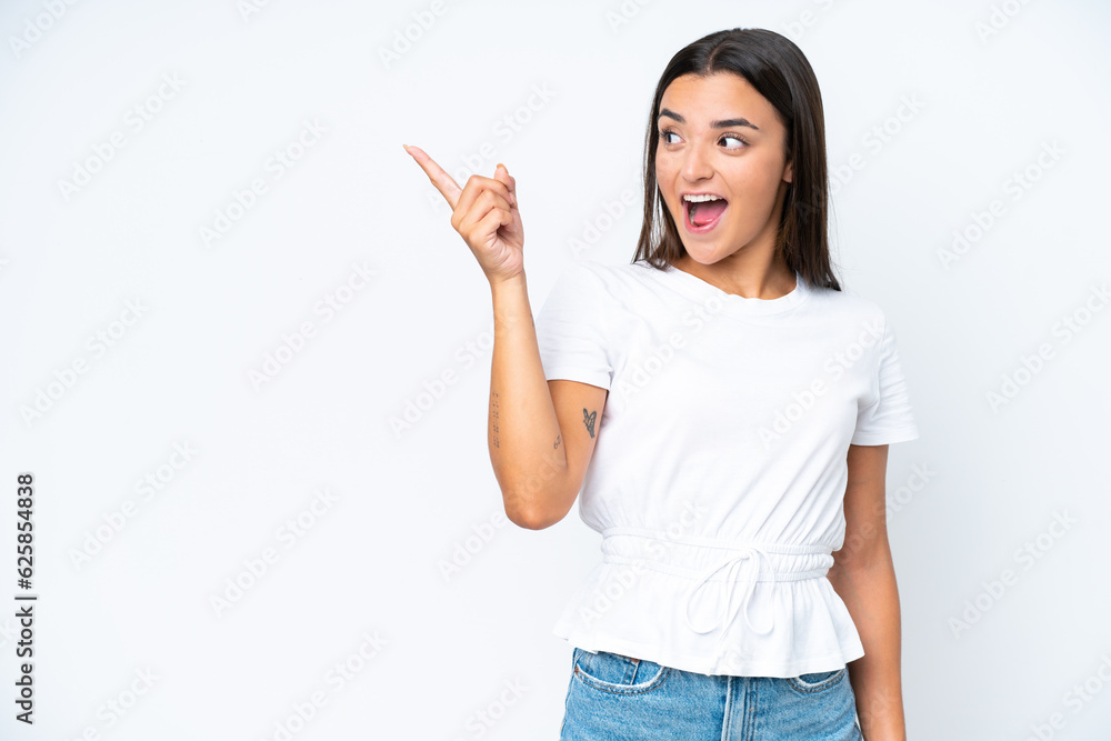 Young caucasian woman isolated on white background intending to realizes the solution while lifting a finger up Young caucasian woman isolated on white background intending to realizes the solution while lifting a finger up