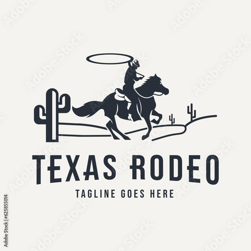 Horse silhouette rodeo texas cowboy Vintage Retro Western Country Logo design template