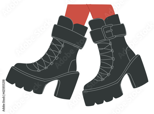 Massive winter boots with laces and straps vector
