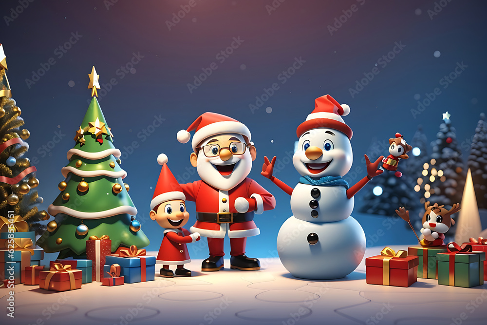 Merry Chrismas celebration with cartoon kids and Santa clause