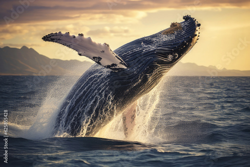 A humpback whale jumping over the sea © Veniamin Kraskov