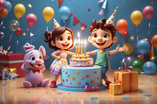 Happy Birthday Celebration with cartoon kids