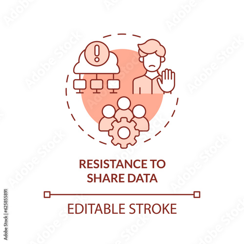 Editable resistance to shared data concept red thin line icon, isolated vector representing data democratization.