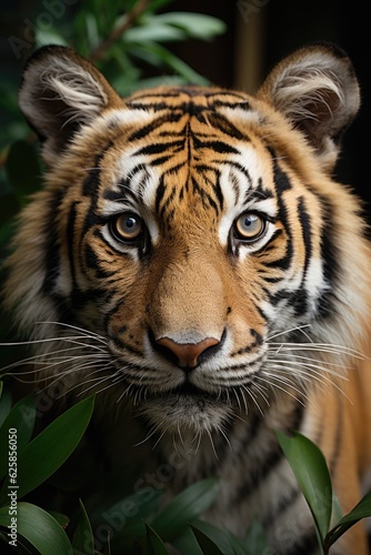 A zoo tiger with trees in the background.  Generative AI 