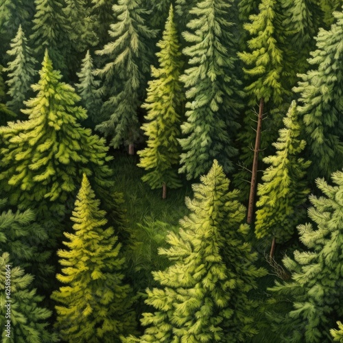 A forest with healthy green trees and old spruce, fir, and pine. (Generative AI)
