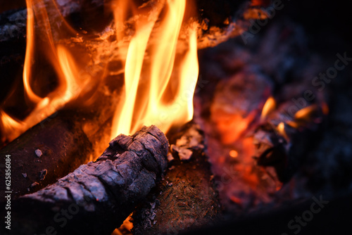 close up campfire at evening