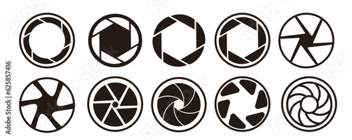 Lens aperture camera shutter and optic diaphragm logo for photographers and photo studio icon