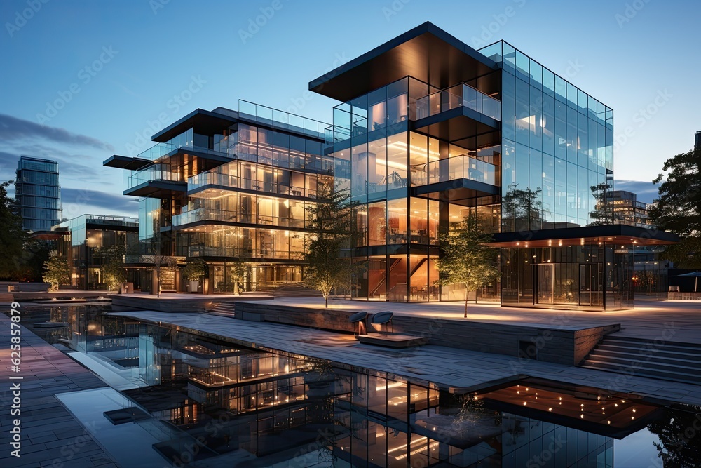 modern building in the city at night and beautiful landscaping modern building in the city at night and beautiful landscaping