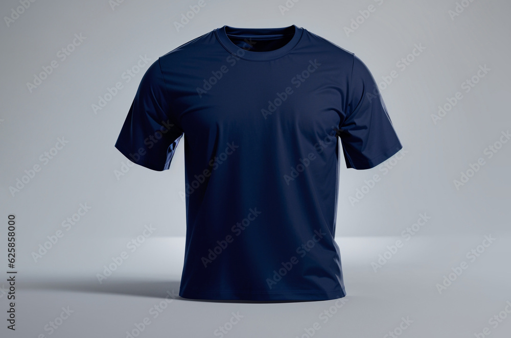 3D rendering with navy blue T-shirt template (front) mockup isolated on white background, Fashion mockup concept. 3D rendering with navy blue T-shirt template (front) mockup isolated on white background, Fashion mockup concept.