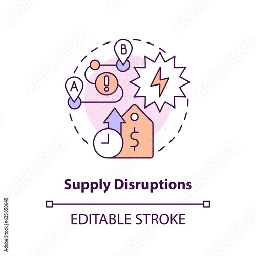 Editable supply disruptions concept, isolated vector, thin line icon representing carbon border adjustment.