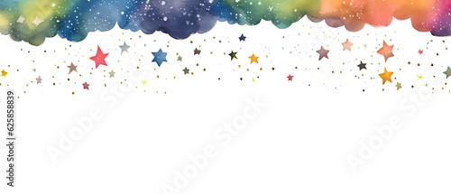 Watercolor night space with stars border and frame, illustration, tranparent background, decorative elements