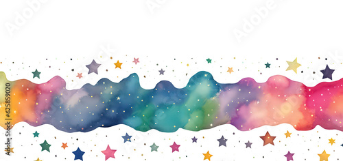 Watercolor night space with stars border, illustration, transparent background, kids book, story book, fairy tale, decorative elements
