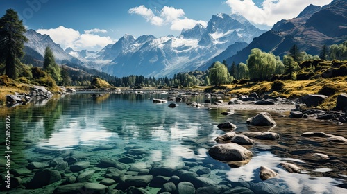 panoramic view of alpine lake in swiss alps © ttonaorh
