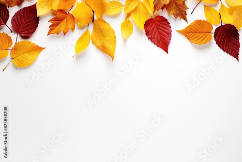 Autumn composition with dry maple leaves, cones and acorns on light background. Flat plan, top view