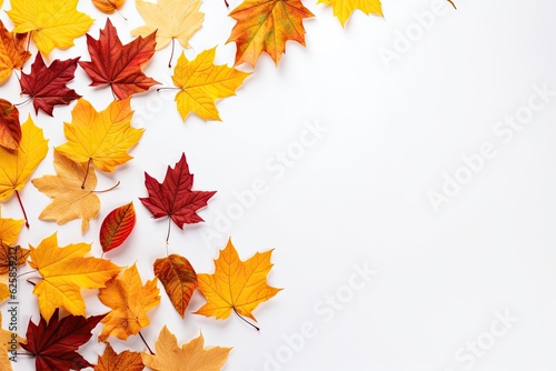 Autumn composition with dry maple leaves  cones and acorns on light background. Flat plan  top view