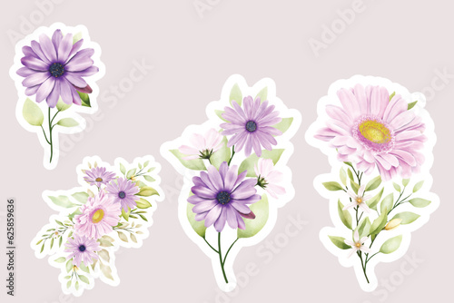 Floral daisy stickers collection elements illustration © lukasdedi
