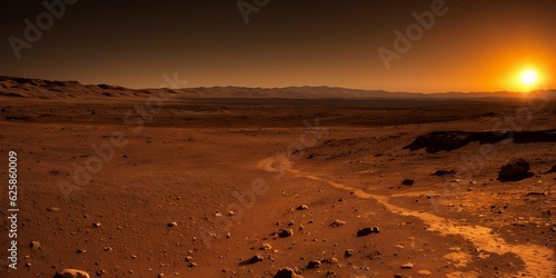 A beautiful sunset landscape of Mars. Generative AI.