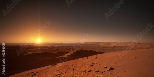 A beautiful sunset landscape of Mars. Generative AI.