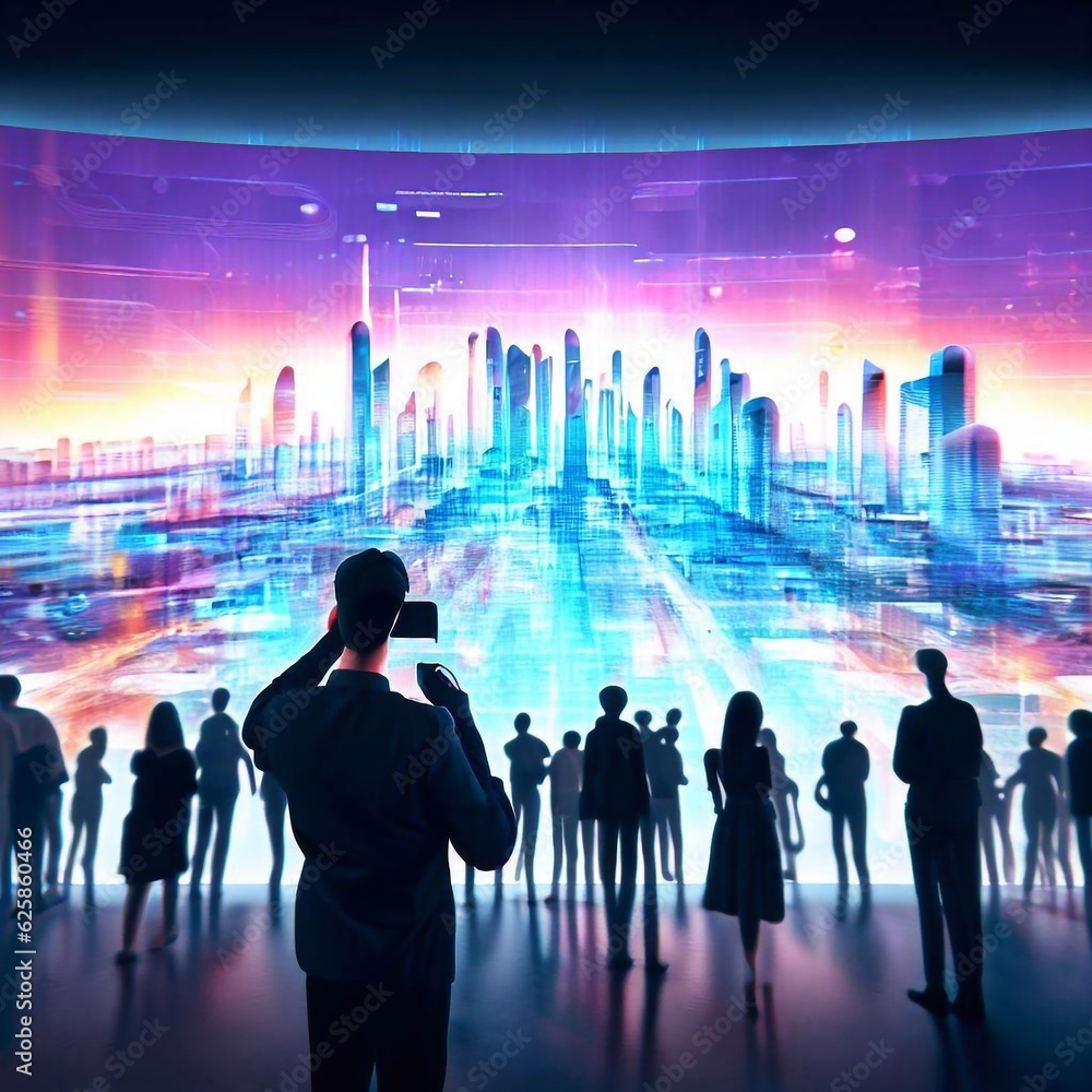 Fototapeta premium People watching on the panoramic screen of the mall Generative AI