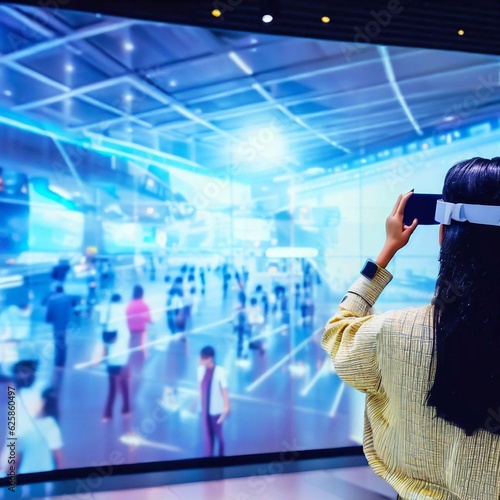 People watching on the panoramic screen of the mall Generative AI