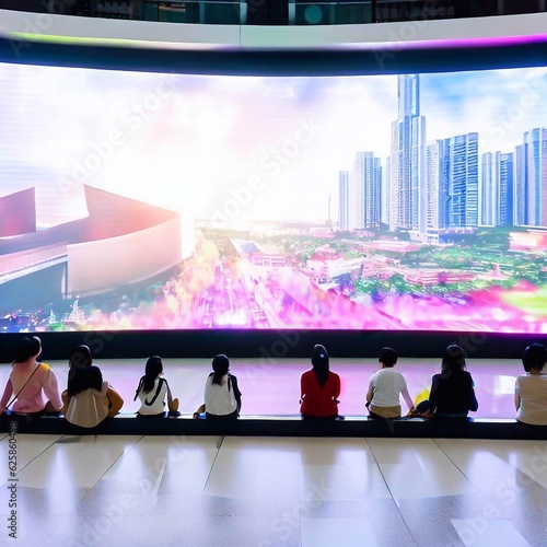 People watching on the panoramic screen of the mall Generative AI