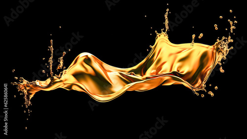 Elegant luxury splash of brown orange gold liquid 3d illustration 3d