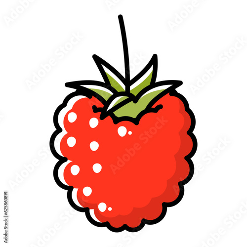 太い線で描かれたカットイラスト / 1個のラズベリー