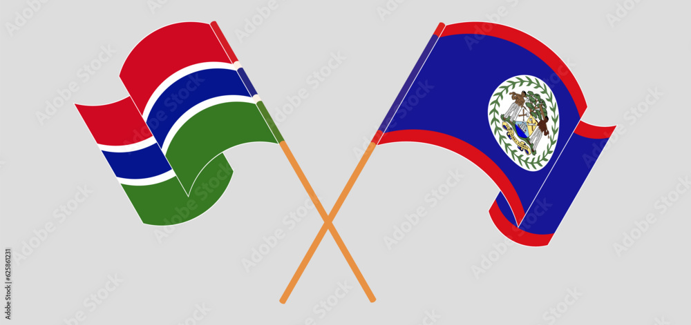 Crossed and waving flags of the Gambia and Belize Crossed and waving flags of the Gambia and Belize