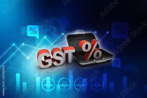 3d rendering GST Tax India with percentage in briefcase