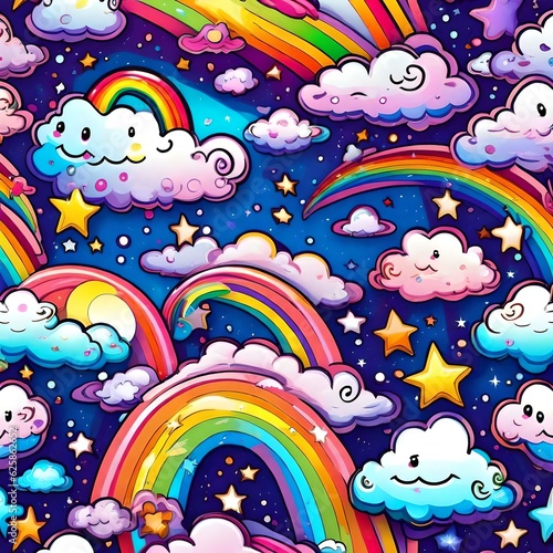 Cartoon clouds rainbows space. Fun..cute  coloful.