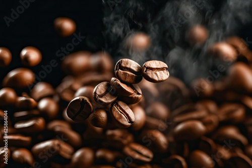  Fresh roasted coffee beans flying in the air macro photo coffee beans background