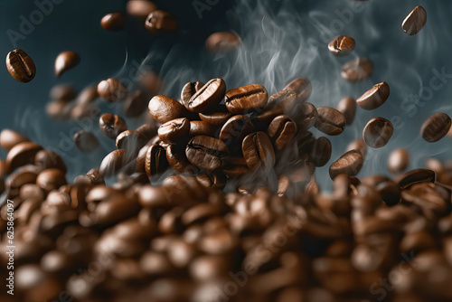  Fresh roasted coffee beans flying in the air macro photo,coffee beans background