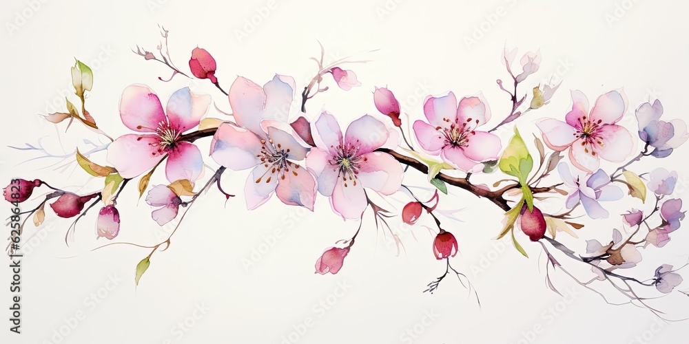 Delicate pen ink watercolor flowers blossom on a textured canvas, their intricate details a testament to the artist's skill.  Happy Birthday Watercolor Flowers Generative Ai Digital Illustration