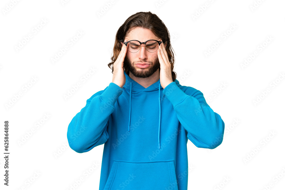 Young handsome man over isolated chroma key background with headache Young handsome man over isolated chroma key background with headache