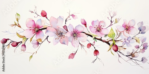  Delicate pen ink watercolor flowers blossom on a textured canvas, their intricate details a testament to the artist's skill. Happy Birthday Watercolor Flowers Generative Ai Digital Illustration